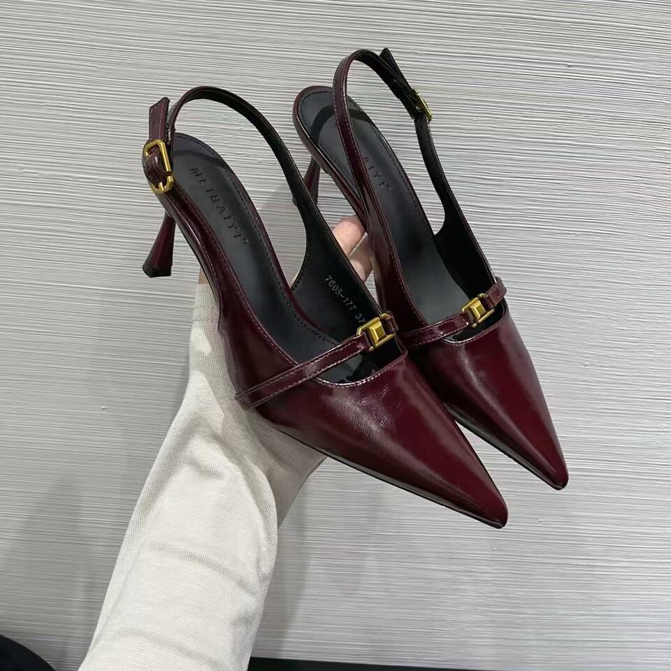 Baotou sandals women's 2025 spring and summer new pointed head empty temperament celebrity French single shoes gentle evening high heels