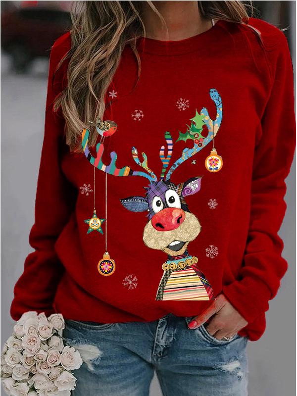 Damen Weihnachten Rundhals Langarm Lässiges Lockeres Bedrucktes Sweatshirt