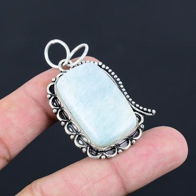 Natürlicher Amazonit Edelstein Anhänger Handgefertigt 925 Sterling Silber Indischer Schmuck