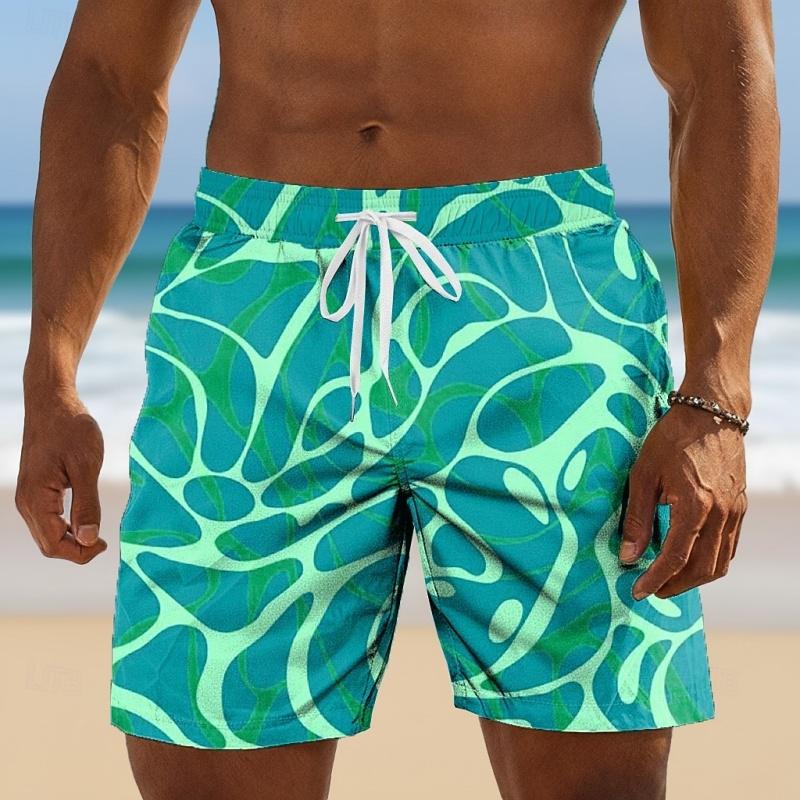 Vibrant Ocean Wave Graphic Swim Trunks For Men Lightweight 3D Printed Short Pants Summer Hawaii Surf Swimsuit Loose Beach Shorts