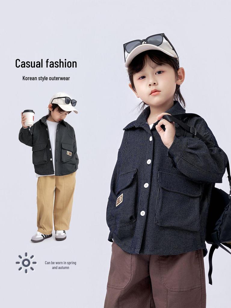 Boys' Stylish Long-Sleeve Turn-Down Collar Shirt - 2025 Spring/Autumn Collection