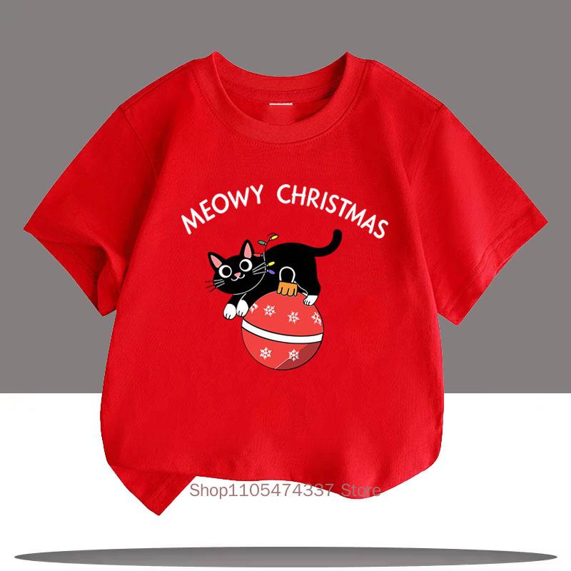 Children Funny Cute Cat Print Tshirts For Girls Boys Summer Casual Colorful Tops Kids Comfortable Crew Neck Short Sleeve Tees