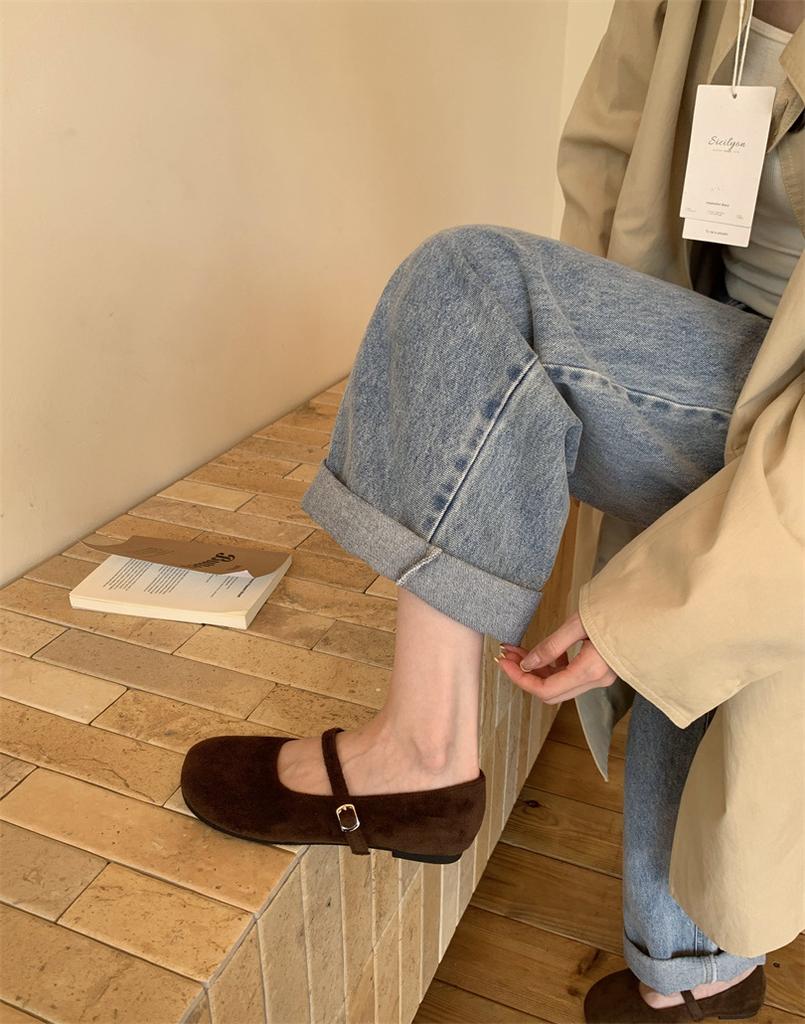 Sanfte innere Höhenerhöhung, abendliche Einzel-Schuhe für Damen 2025 Frühling und Herbst neu, Retro-Wildleder Ein-Wort Mary Janes mit weicher Sohle