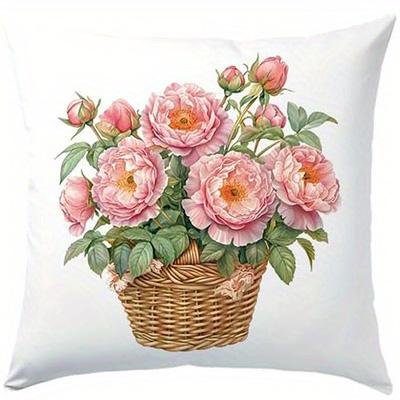 Home Decor Pink Flowers On Vintage Items Pillow Covers Pattern Cushion Cover Suitable For Sofa Bedroom Car Pillow Cover