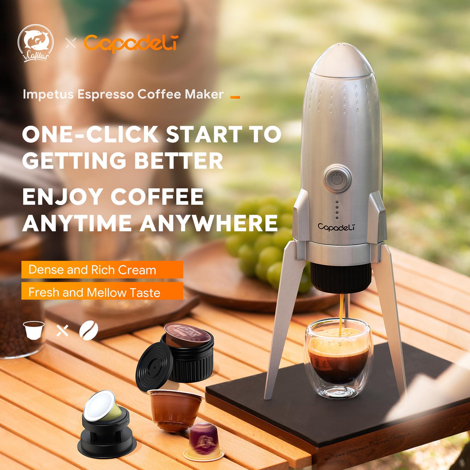 

3 in 1 Capsule Espresso Machine Portable Coffee Maker Rocket Shaped Wireless Heated Silver