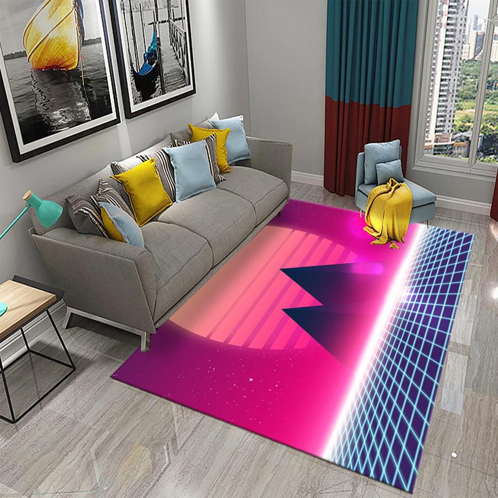 3D Colorful Neon Wave Carpet Rug for Living Room Kids Bedroom Decor Kids Play Crawling Floor Mat Bathroom Kitchen Non-slip Rugs