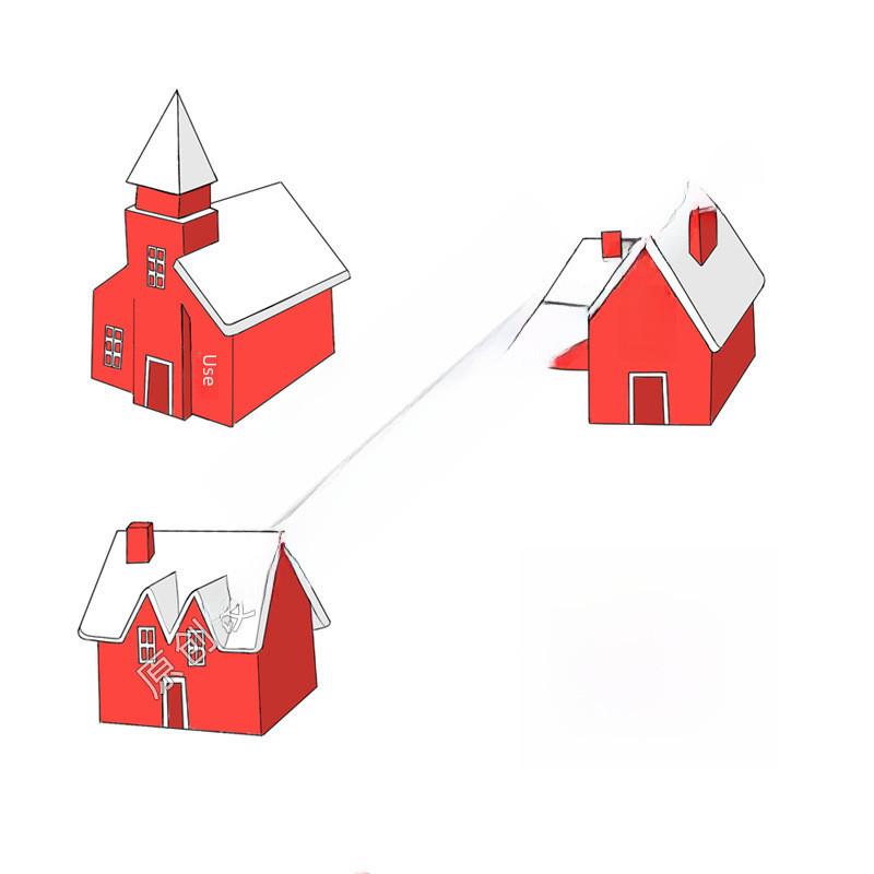 Festive Resin Snowy House Ornament Red Style Christmas Snowman Gift Decoration