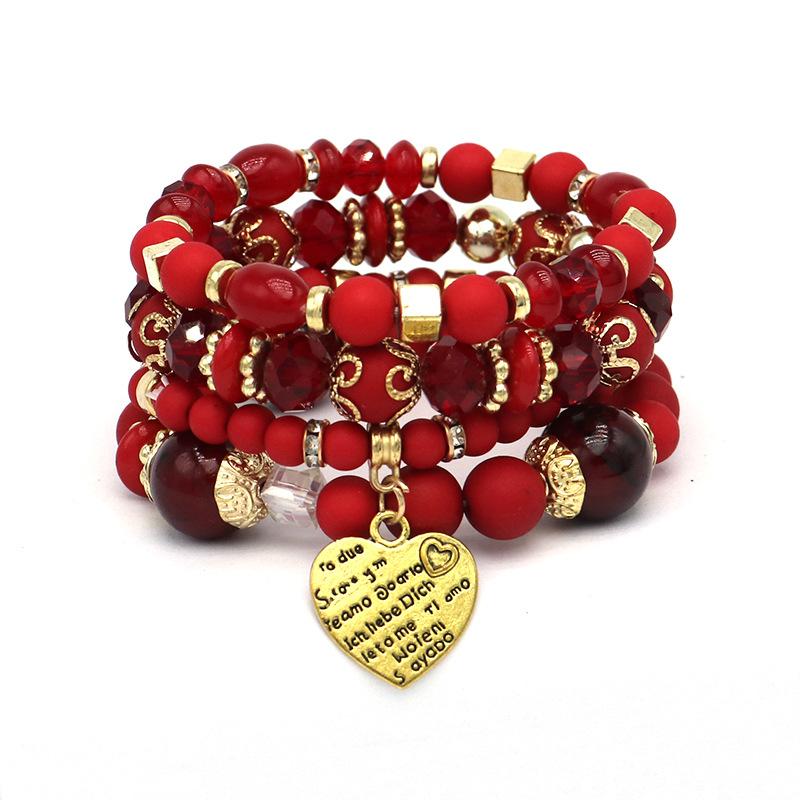 Bracelet Bohemian Ethnic Style Multi-Layer Bracelet Peach Heart Beaded Women'S Glazed Jewelry