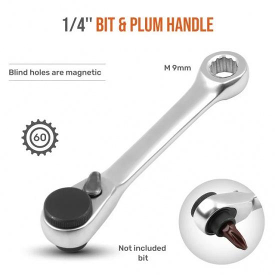 LiTuiLi Mini 1/4" Ratchet Wrench Double Ended Quick Hex Torque Spanner Set Rod Screwdriver Bit Tool Socket Ratchet Handle Wrench