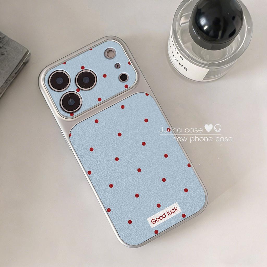 Applicable To Apple 17 Mobile Phone Case, Advanced Sense Iphone15 All-inclusive Lens, Korean Anti-drop 16porm Blue and Red Polka Dot