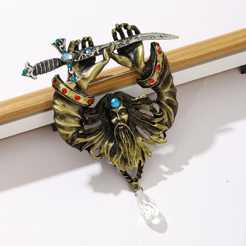 Retro Pirate Western Antiquities Magician Sword Trendy Jewelry Men's Accessories Brooch