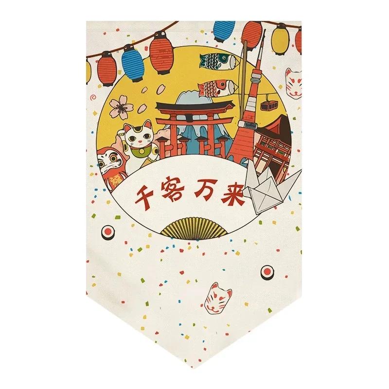 Japanese Curtain Sushi Restaurant Shop Hanging Short Curtain Doorway Triangle Flag Kitchen Noren Rideau Cortinas Home Decor