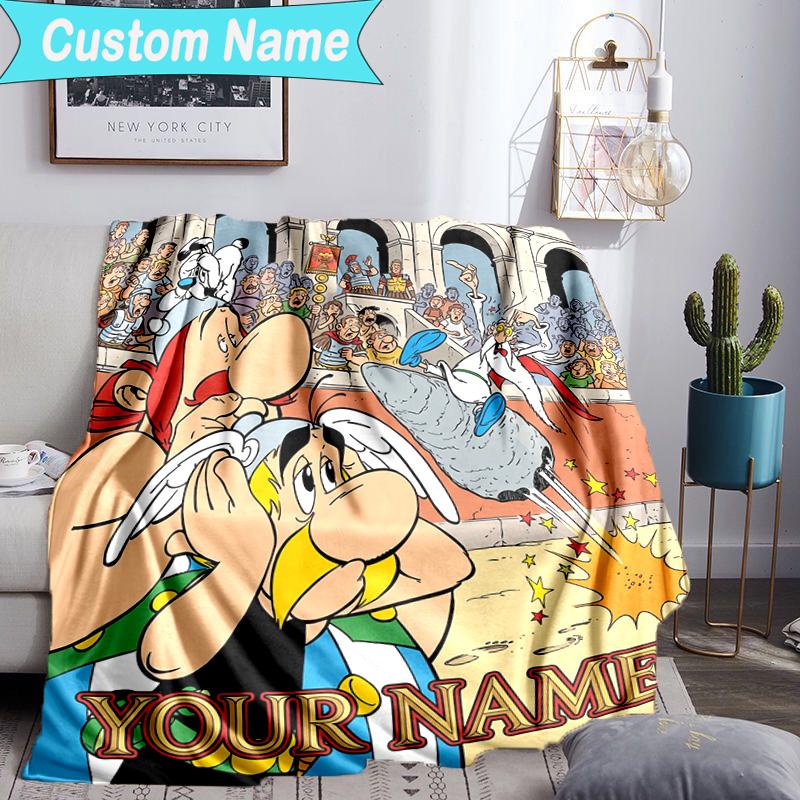 Custom Name Blanket Asterix Friends Blanket Bedding Blanket for Travel, Camping, Living Rooms, Offices, Sofas, Fan Christmas Gift