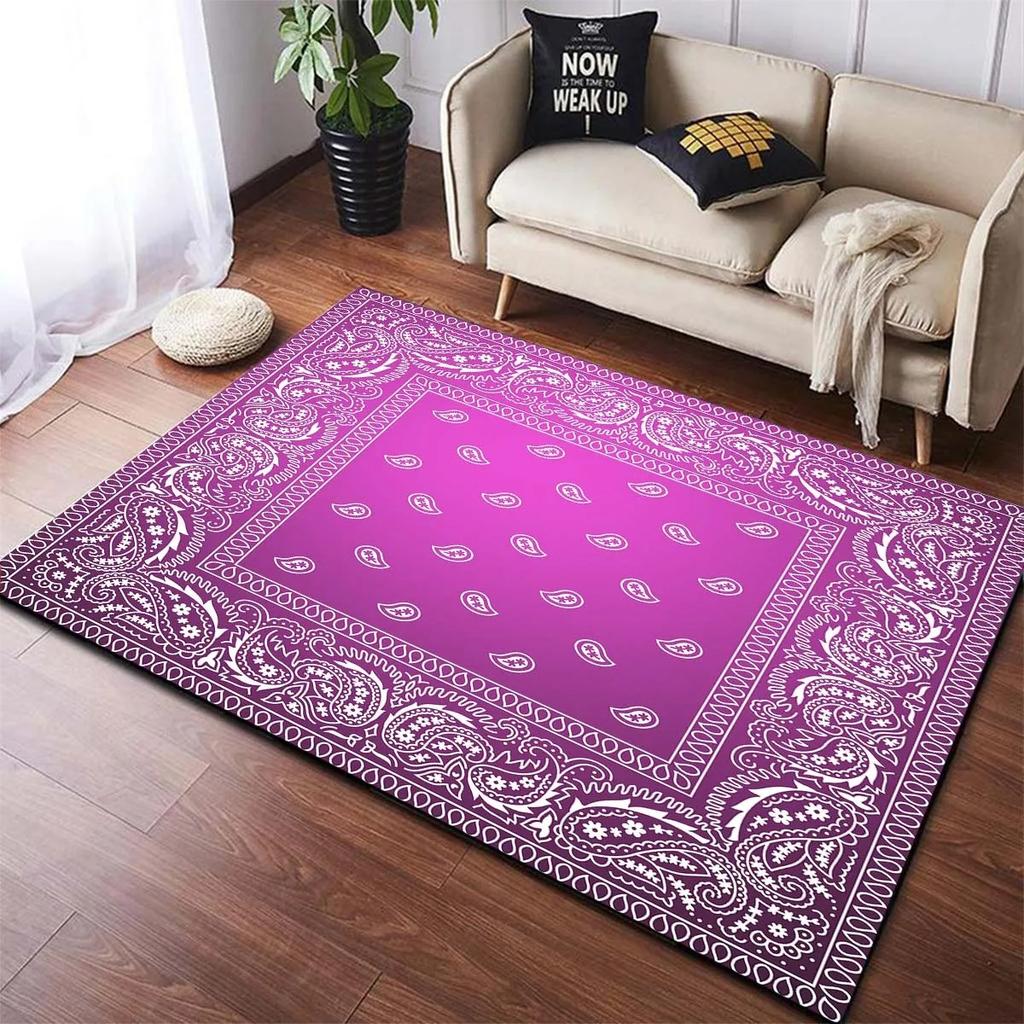 Paisley Pattern Carpet Black White Rug Blue Decorative Mat Symmetrical Border Living Room Mat Non-Slip Home Decoration Floor Rug