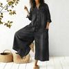 Fashionable Women's Spring And Fashion Sexy Single Breasted Shirt Loose Jumpsuit