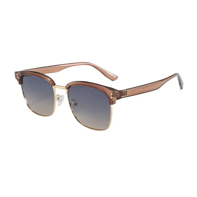 

New Sunglasses For Men Classic Half Frame Polarized Lenses Sun Glasses Luxury Brand Designer Square Shades Vintage Glasses светло-коричневого