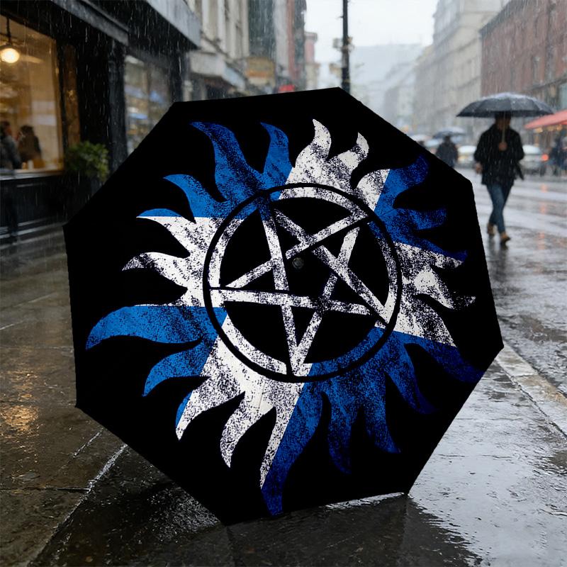 Supernatural Symbol 8 Ribs 3Fold Black Glue Uv Protection Umbrella Sun Protection Rainproof Compact Folding Umbrella For Travel Daily Use C92351