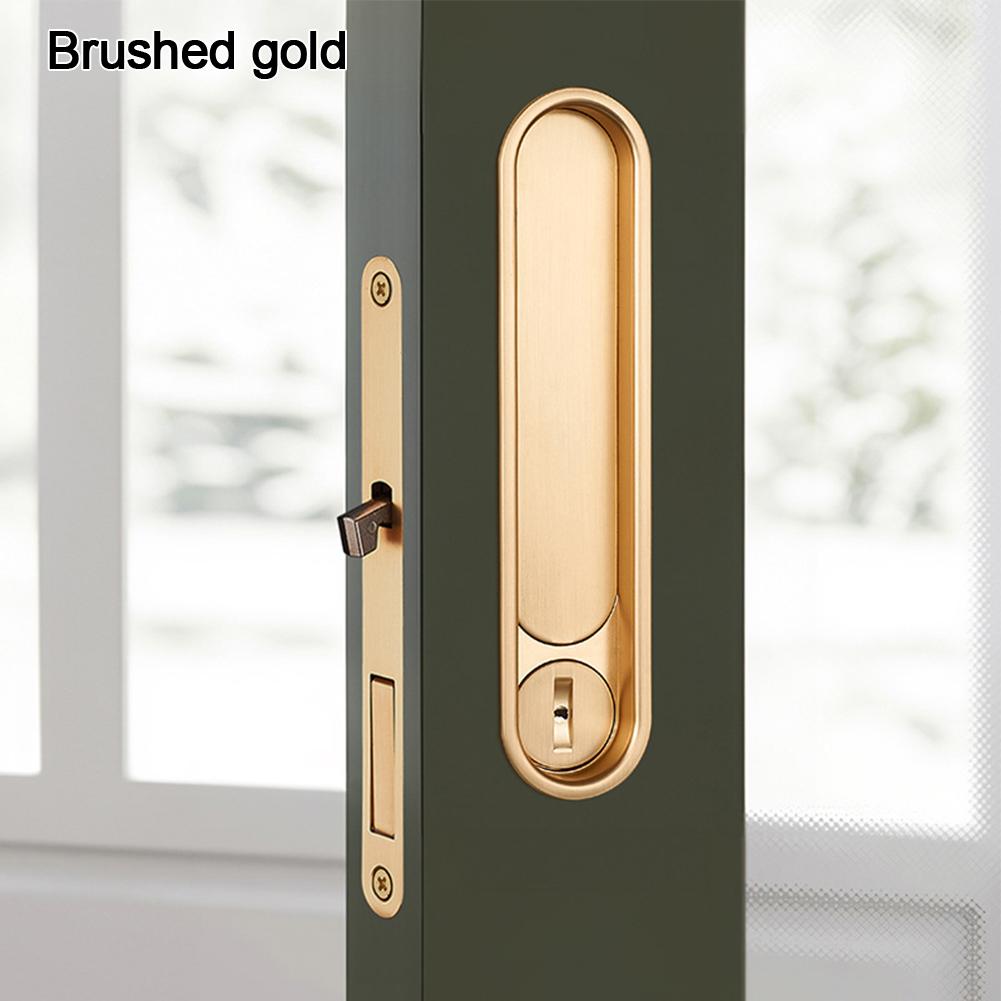 Loquet à crochet pour porte coulissante, serrure pour porte escamotable, serrure à poignée pour porte coulissante de chambre/cuisine avec cylindre de serrure, quincaillerie de sécurité pour la maison