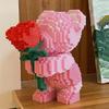 Cute Cartoon Pink Flower Teddy Bear Building Block Toy Educational Toy for Kids Couple Gift Desktop Decorations