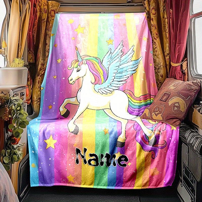 Colorful Unicorn Blanket Personalized Name Soft Comfortable Stylish Blanket Car Blanket Perfect For Travel Camping Outdoor Home Suitable For All