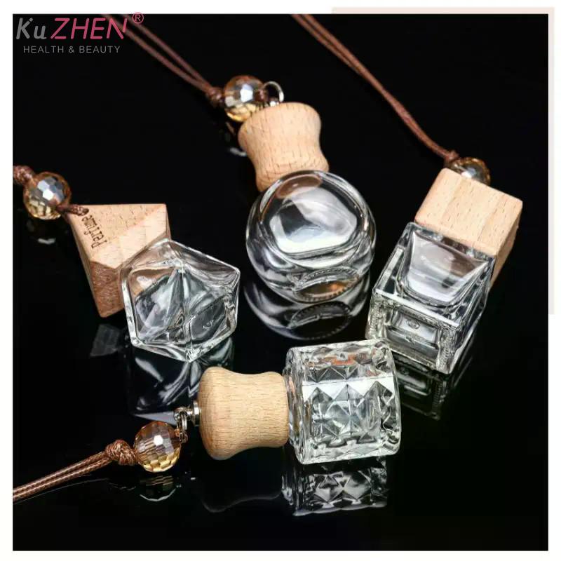 1PCS Mini Empty Glass Essential Oil Diffuser Bottle With Wooden Cap Car Hanging Perfume Bottle For Auto Aromatherapy Decoration