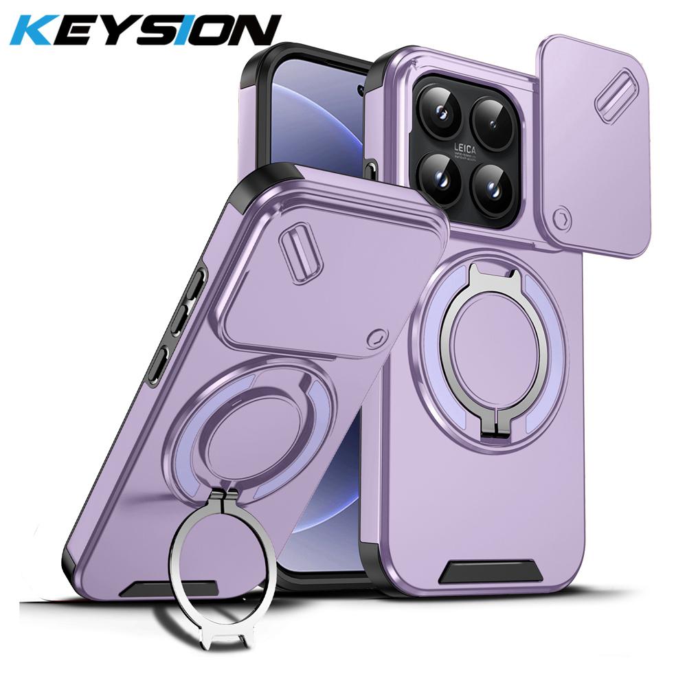 KEYSION 360° Rotating Ring Stand Phone Case for Xiaomi 17 Slide Camera Protection Magnetic Shockproof Back Cover for Xiaomi 17