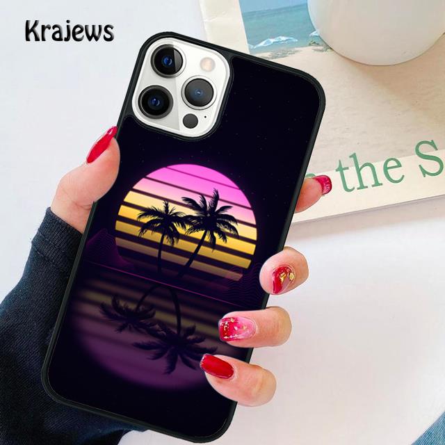 80s Retrowave Neon Palms Tree Soft Phone Case For iPhone 17 Air 16 15 14 Max Plus 11 12 13 Pro Max Phone Cover Fundas