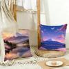 Japanese Cherry Blossom Fuji Mountain Sunset Cushion Cover Washable Linen Pillowcase Soft For Daily Sofa Bed Home Room Decor