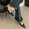 Xiaoxiangfeng Mary Jane Shallow Mouth Single Shoes Women's 2025 Autumn New Pointed Evening Wind Flat Bottom One-word Belt Small Leather Shoes