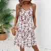 Summer new European and American printed suspender dress holiday style V-neck A-shaped skirt fashion beach skirt