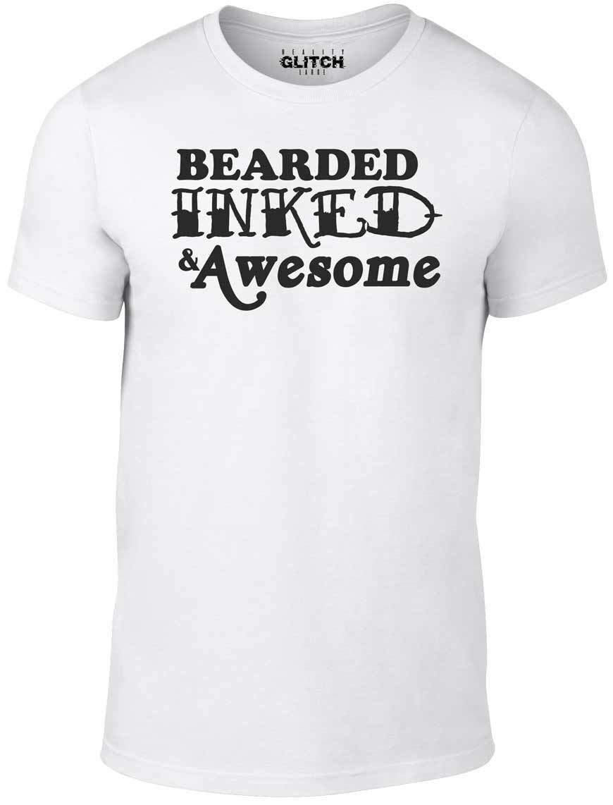 Bearded, Inked and Awesome T-Shirt Mens Womens Tees Top - GIFT TATTOO PRESENT SKIN HAIR TATTOOS 4XL