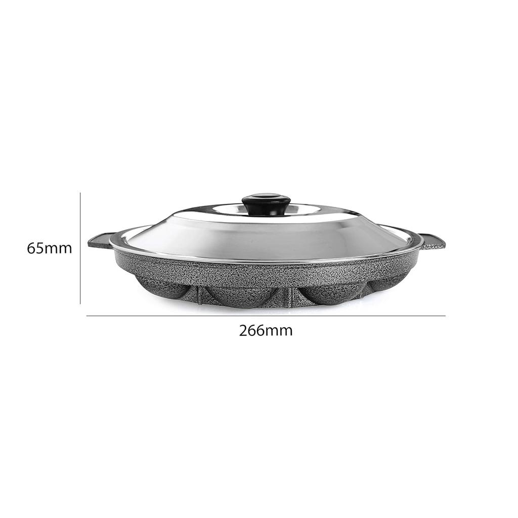 CELLO Non Stick Appam Pan With 12 Cavity And Lid For Crispy Snacks Cooking | Heat Resistant Handles | Sleek Black Gold Design