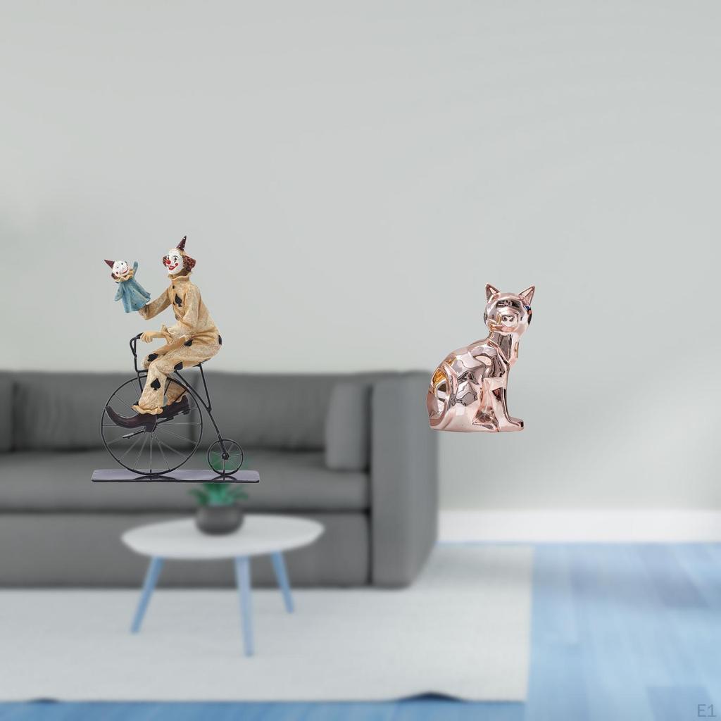 Cat Clown Sculpture Figurine Artful Animal Statuette Unique Desk Ornament for Dining Room Cabinet