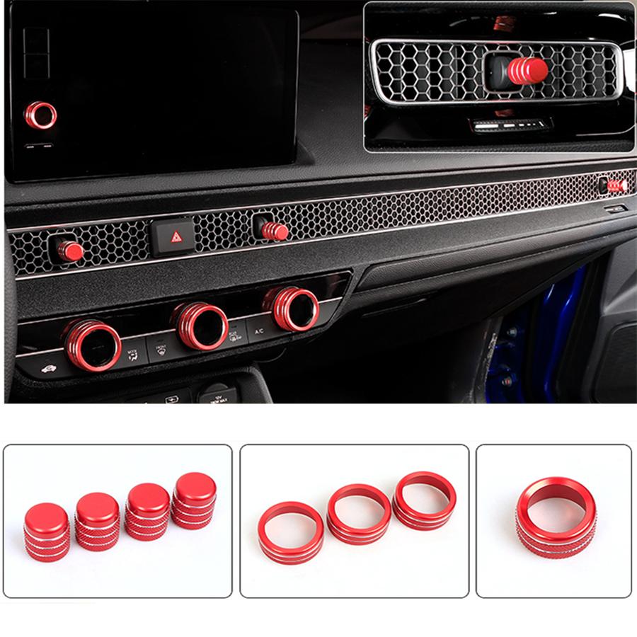 Dashboard Console Knob Red Trim Cover 8pcs For Honda Civic Sedan