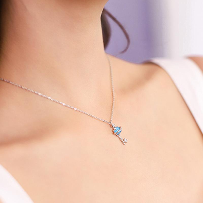 Colier Planetă Femeie, Student Japonez Temperament Proaspăt Mic Aurora Cer Înstelat Albastru Glazurat Fantezie Univers Lanț Claviculă