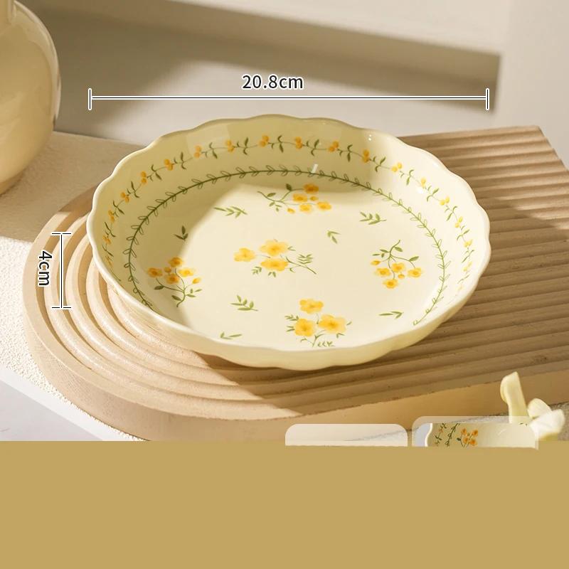

Круглая керамическая тарелка с маленькими цветами для дома, послеобеденного чая, десертов, выпечки, изысканной завтрака, салата, креативной посуды