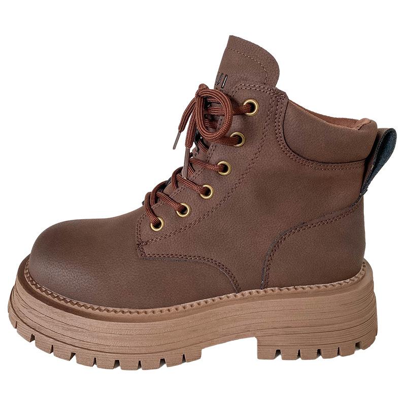 

A9859 Осенние Взрывные Короткие Ботинки Мартин Женские Ботинки Толстая подошва Увеличение роста Ботинки цвета ревеня Британский стиль Взрывные Универсальные Короткие Ботинки 40 коричневый