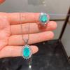 Vintage Style Paraiba Pendant Necklace Micro-Pave Zircon Ring Set Women Copper Base With Box Chain