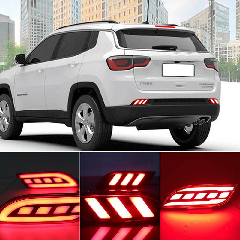 Car Flashing 2PCS LED Reflector Rear Bumper tail light Fog Lamp cover Brake Lights lamp For Jeep compass 2017 2018