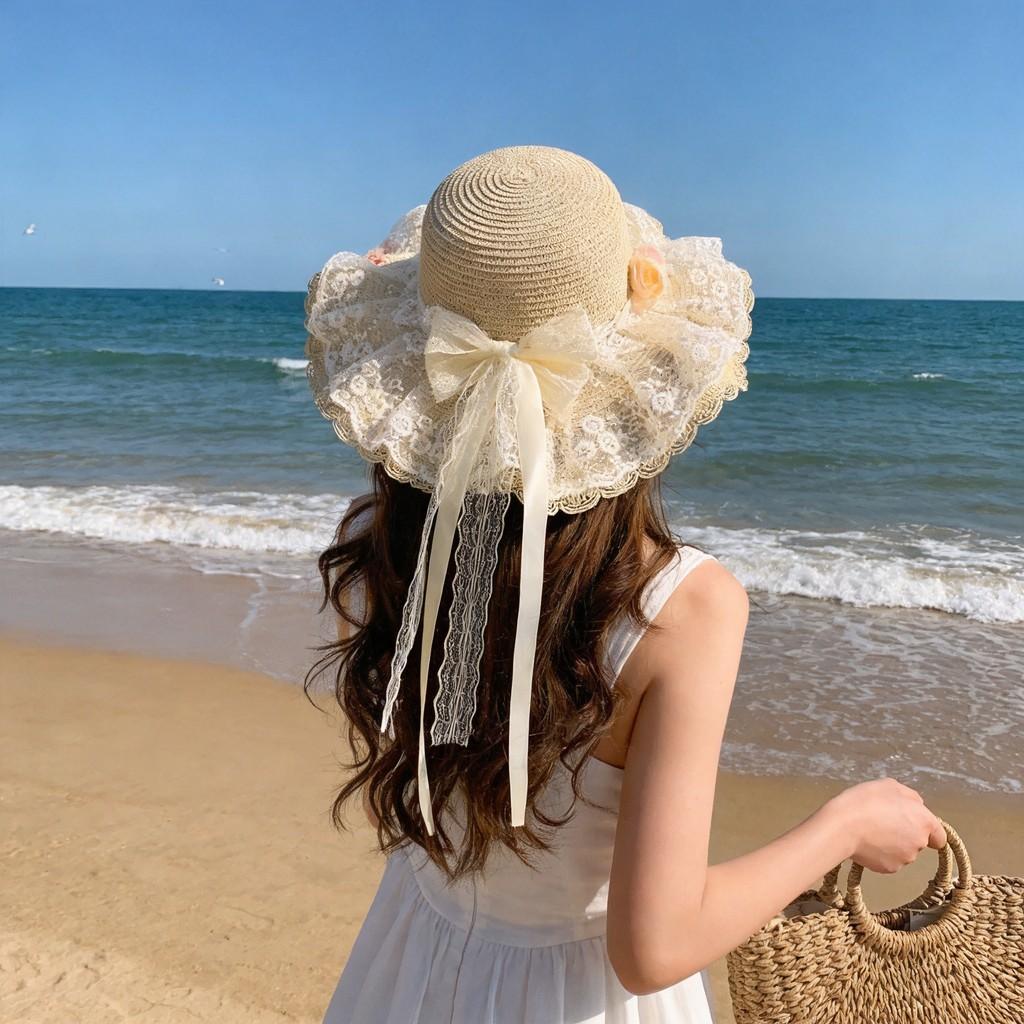 Floral Beach Hat With Wide Brim For Summer Sun Protection