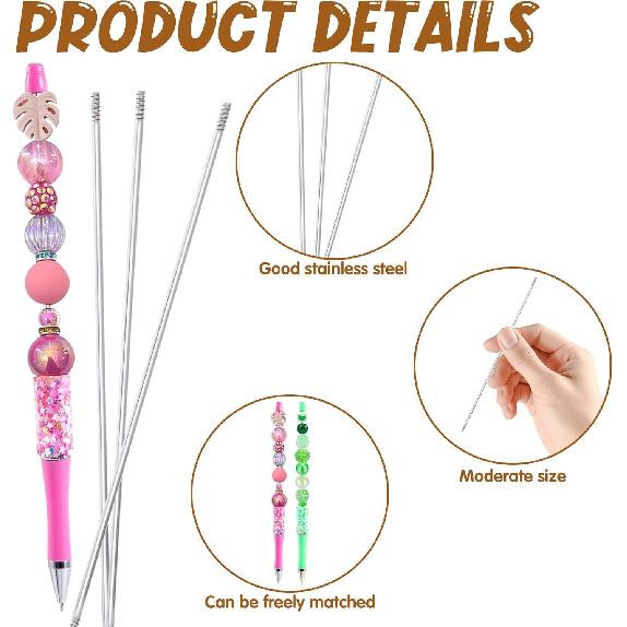 50Pcs 4.61in Stainless Steel Pen Bead Extender, Beaded Pen Supplies Rust-Resistance Stainless Steel Beads & Accessories Supplies Allowing Freedom to