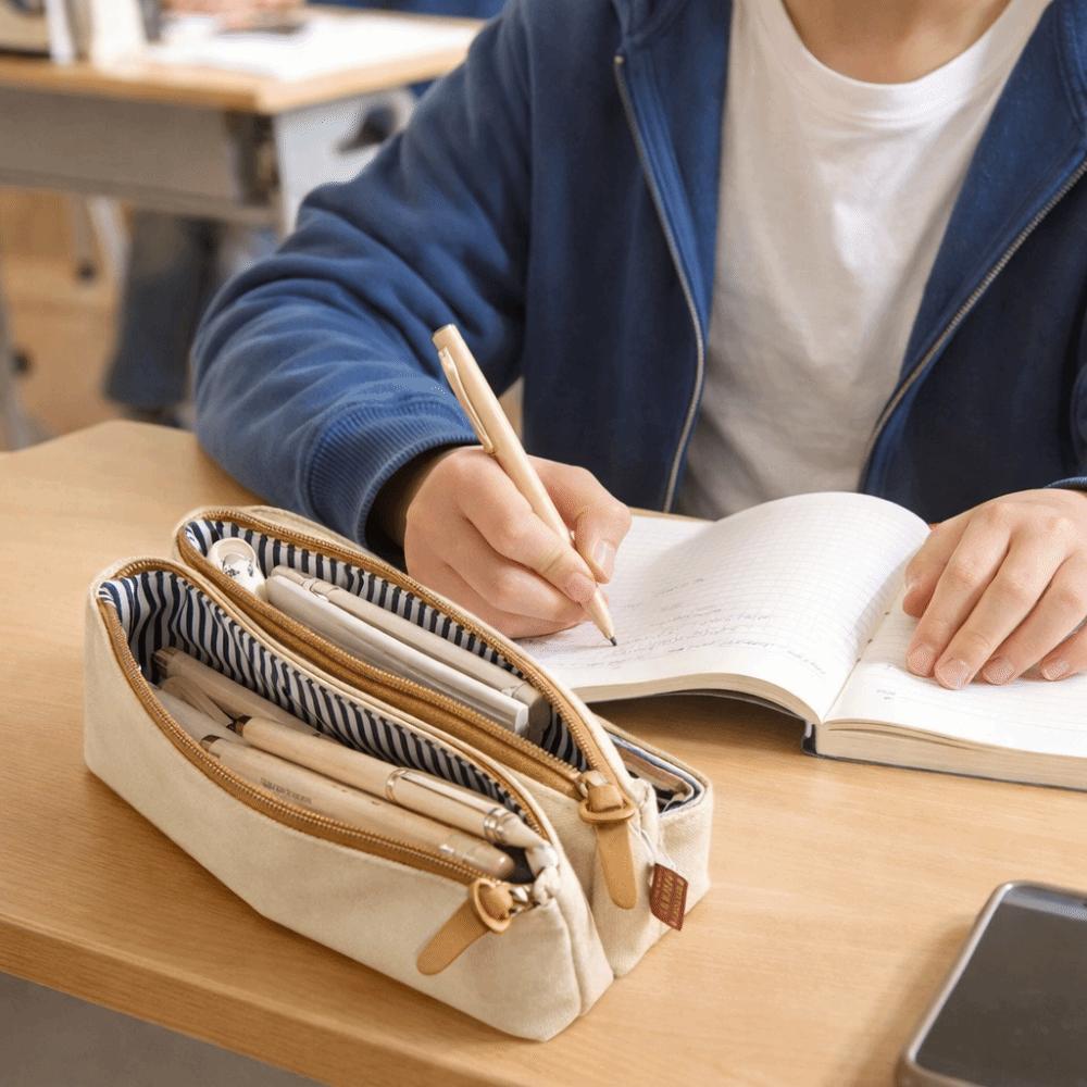 2-Layer Design Vintage Pencil Case Large Capacity Pencil Bag Stationery Organizer  Students Use