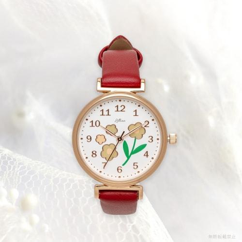 Fieldwork Women's Analog Watch with Leather Strap and Epo Floral Pattern, Red, Lale YM117-3