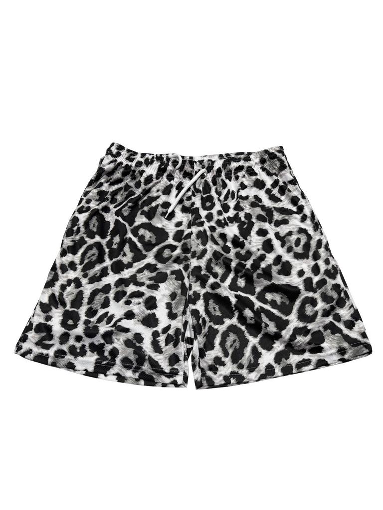 American Leopard Print Mesh Quick-Dry Plus Size Outdoor Sports Shorts
