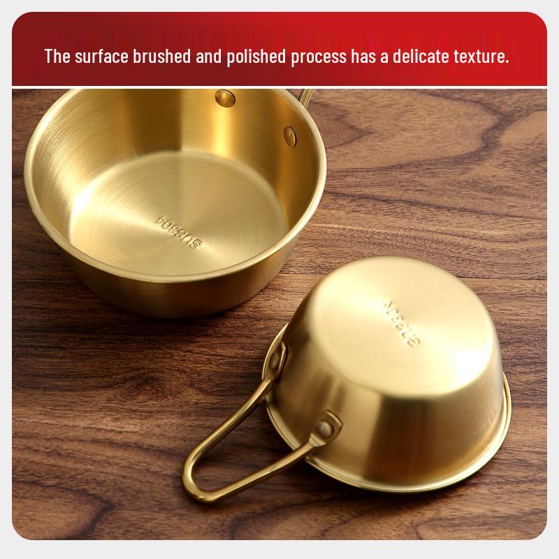 Korean-Style Portable Rice Wine Bowl with Handle - 304 Stainless Steel, Ideal for Camping & Cold Drinks, Golden Finish.