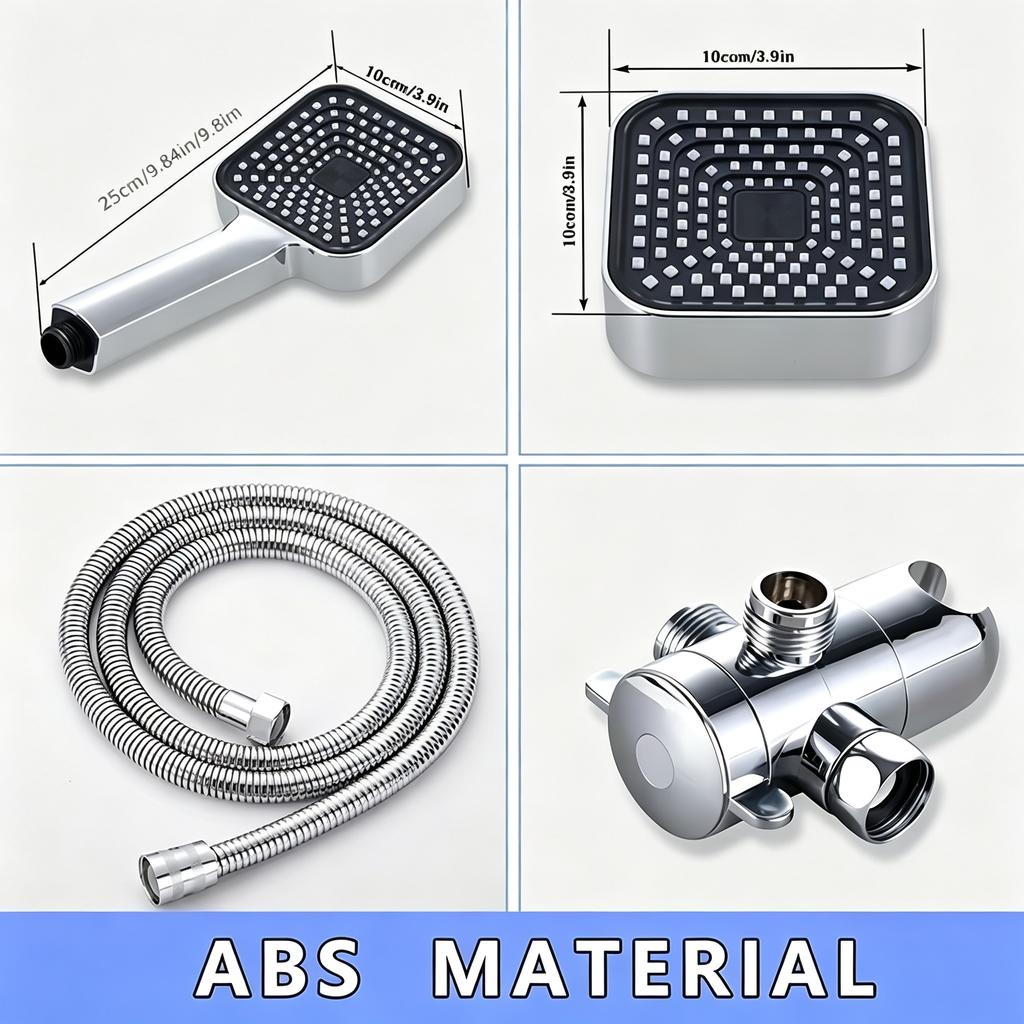 Modern Dual Square Shower Head Set Wall Mount High Flow Multi Spray System with Rotatable Bracket Flexible Hose Anti-Clog Nozzle
