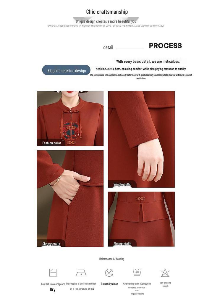 Stylish Chinese Long-Sleeved Dress for Middle-aged Women in Spring and Autumn