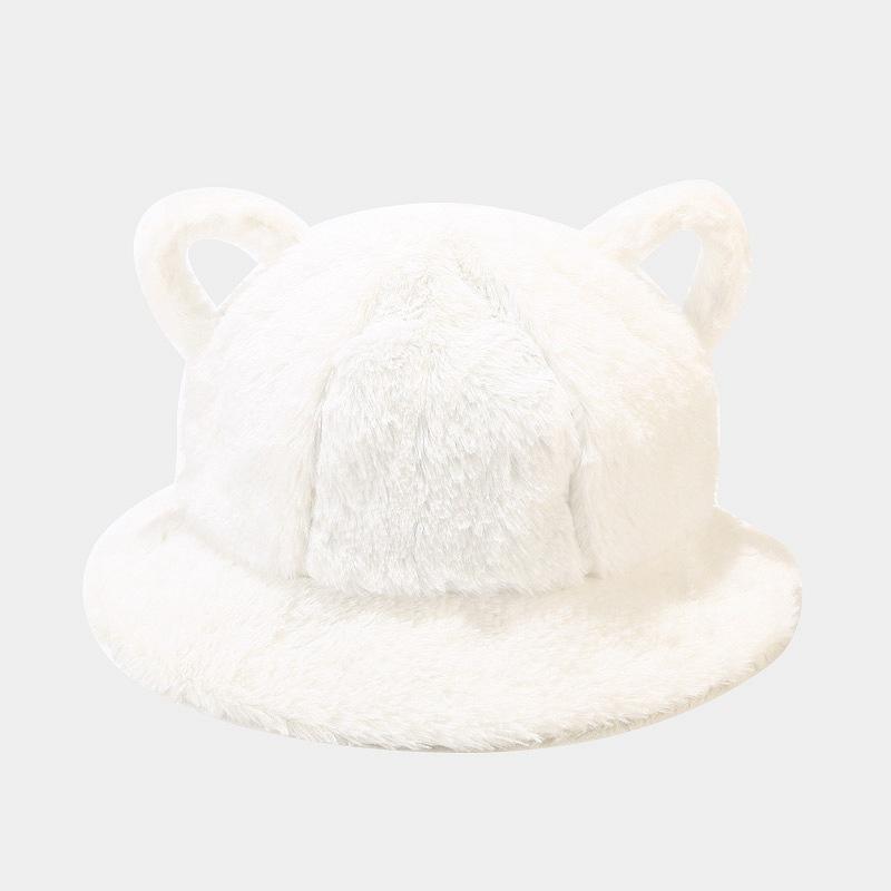 Women's Bucket Hat Winter Cute Cat Ear Plush Fisherman Cap Keep Warm Faux Fur Leopard Bob Cap Female
