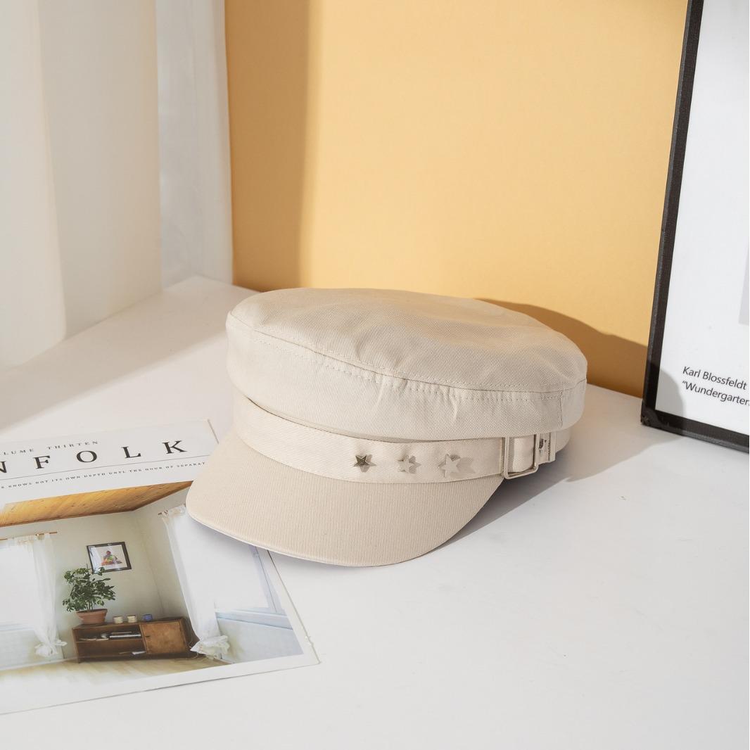 

Cap Lady 2025 New Beret Hat Star Navy Hat Spice Girls Show Face Small Octagon Painter Hat 56-58Cm adjustable бежевый