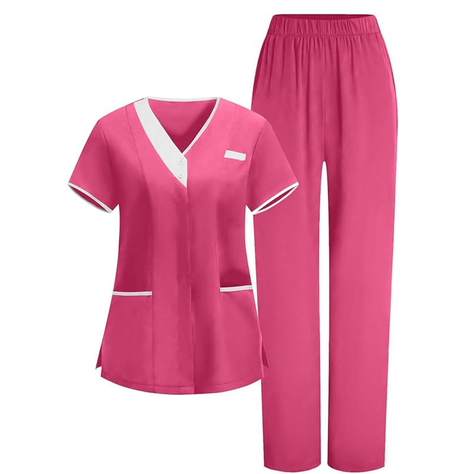 

Women Set Short Sleeve V Neck Scrub Tops And Joggers Two Piece Sets Comfy Breathable Uniforms M